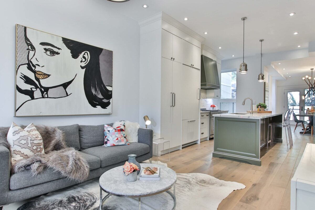 living room furniture near kitchen