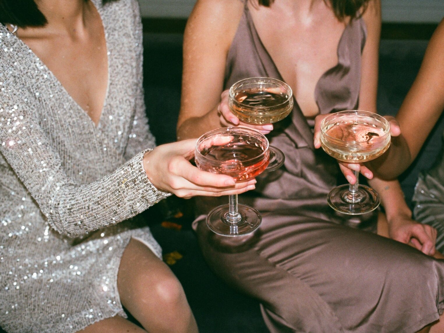 Woman in Silver V-neck Long-sleeved Dress