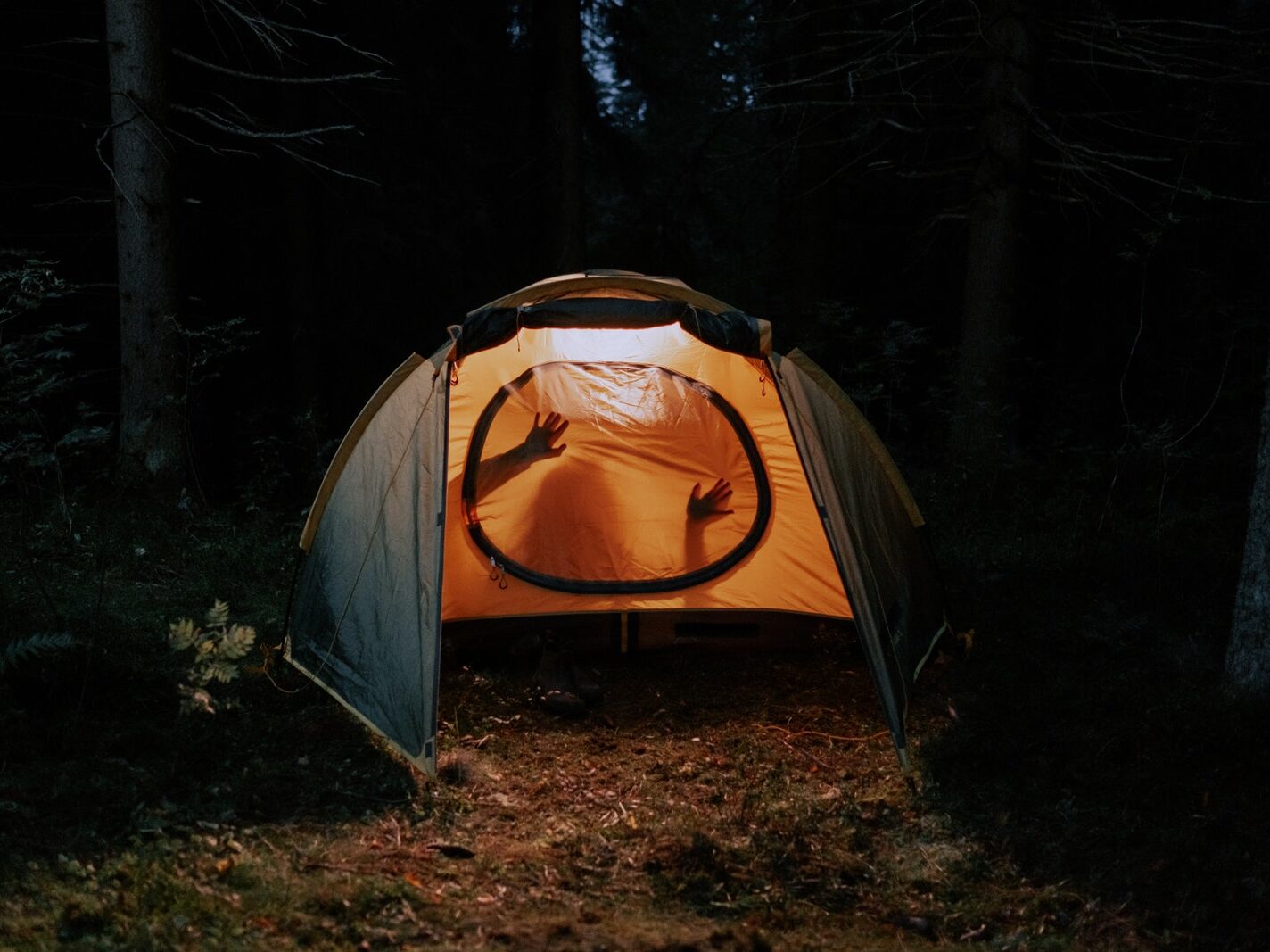 Silhouette Photo of a Person Inside the Tent