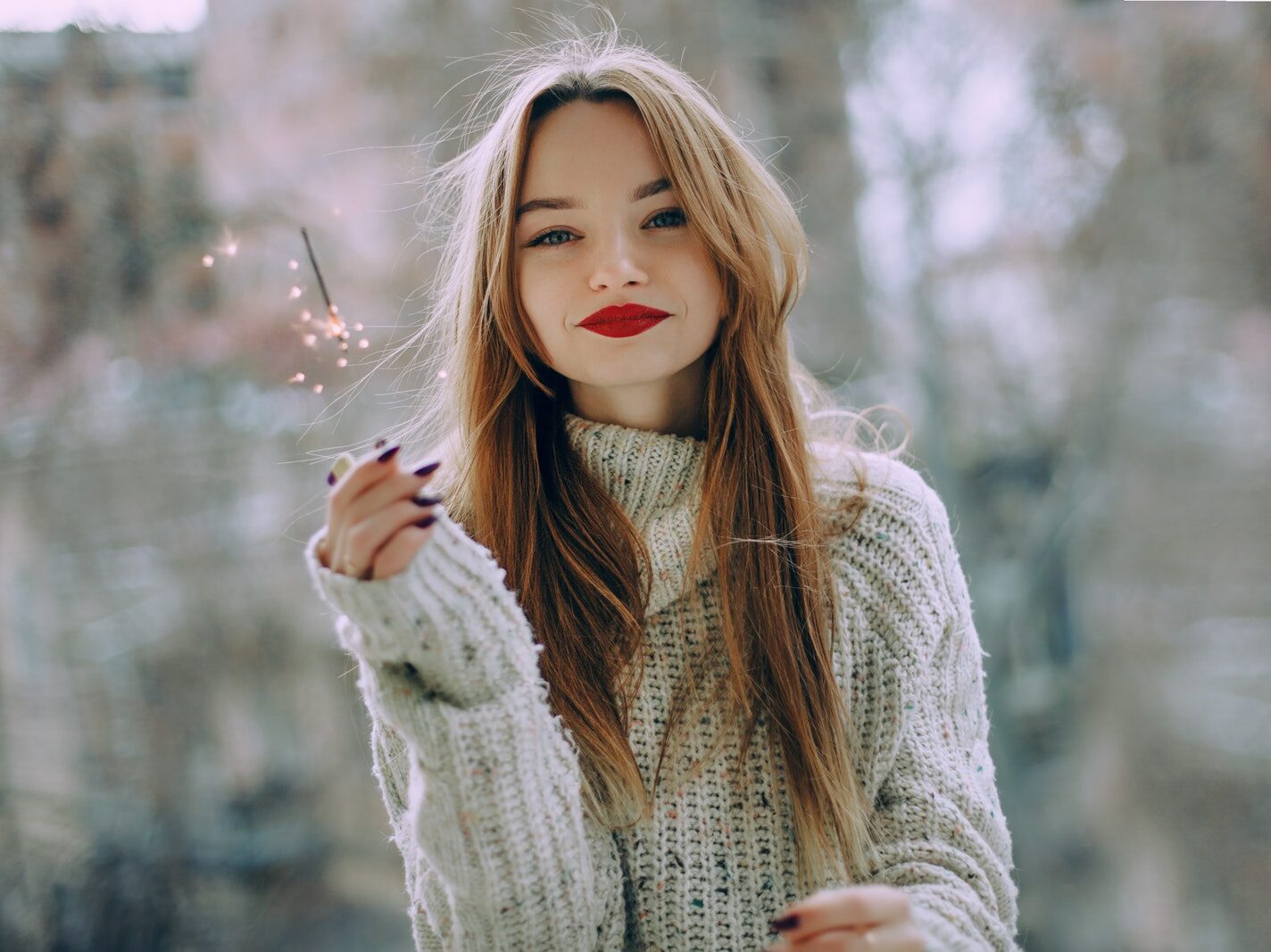 Woman Wearing Gray Mock Neck Sweater