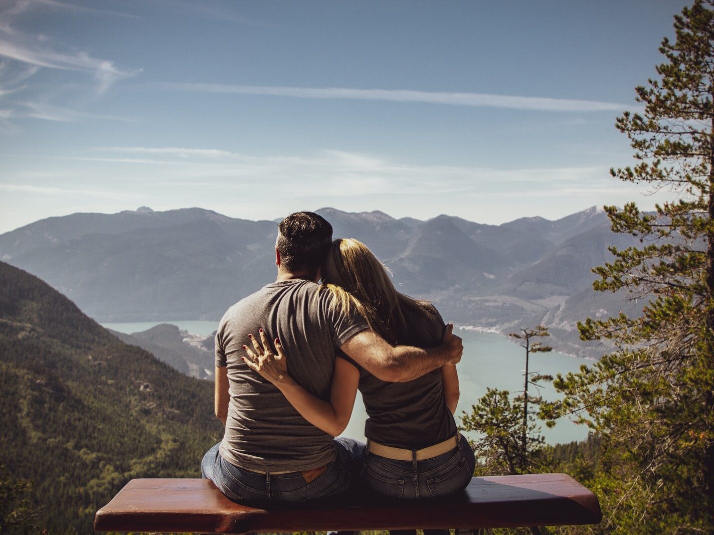 Man and Woman Sitting on Bench