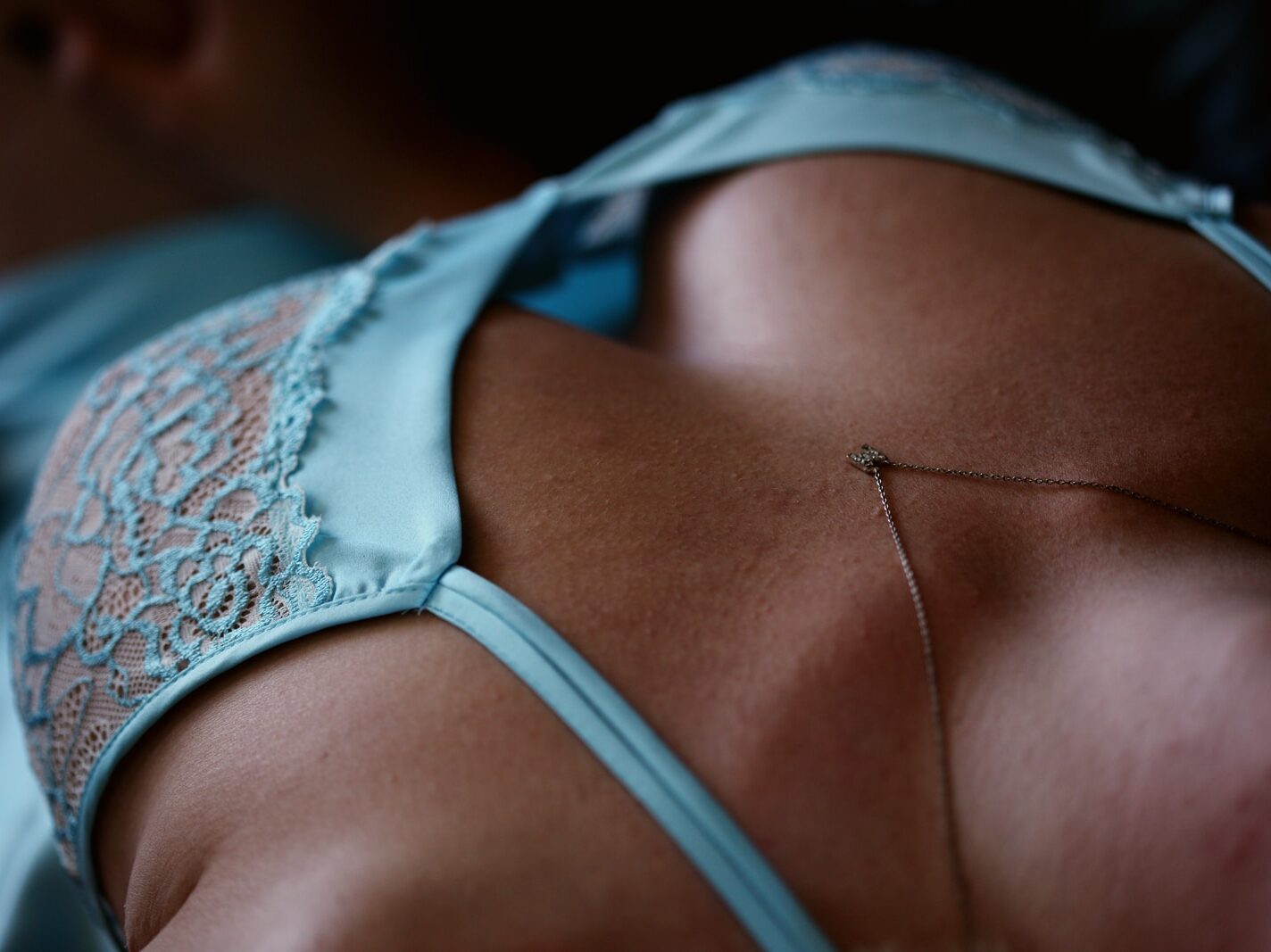 woman wearing blue lingerie