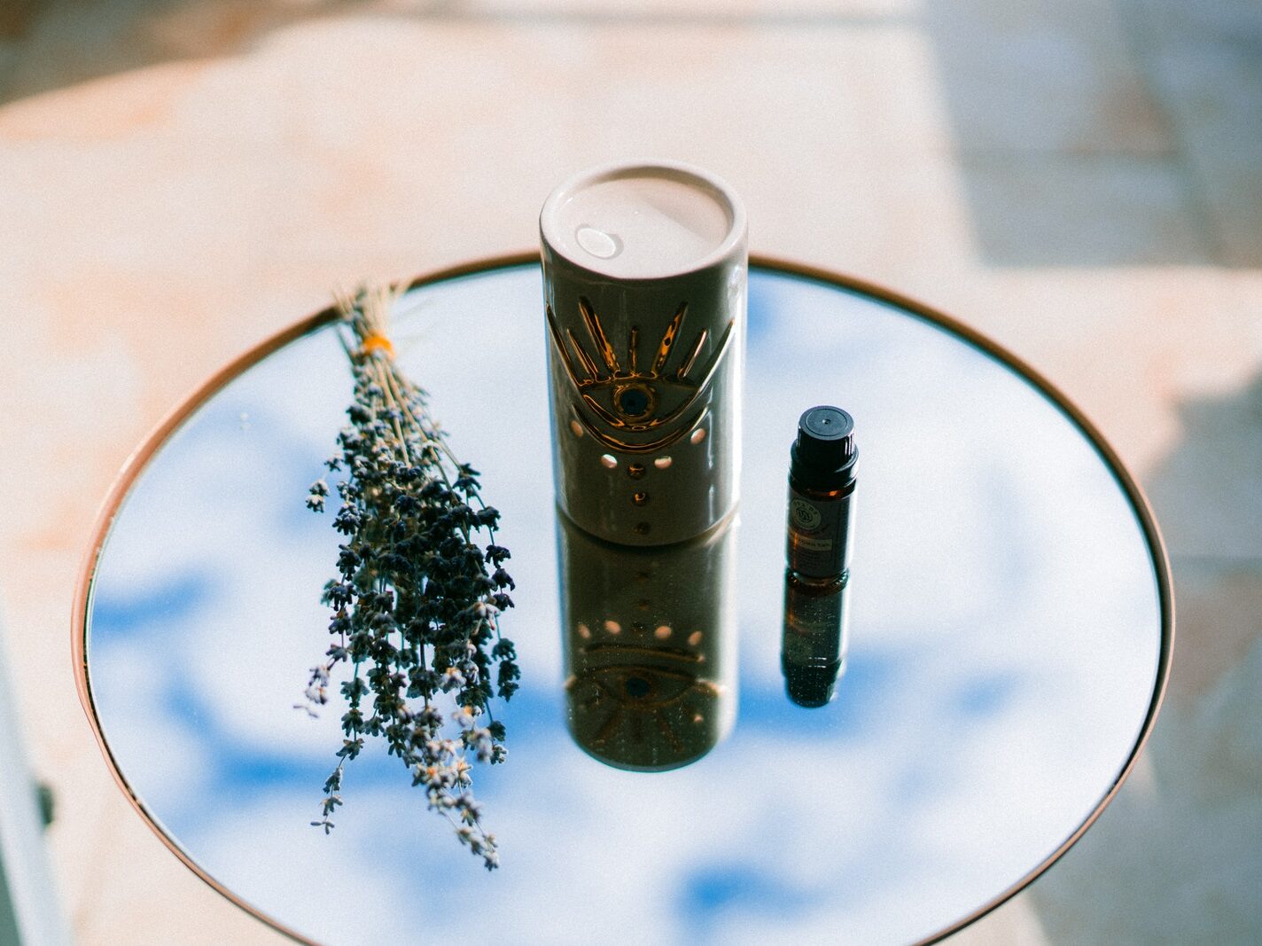 Bunch of Flowers and Cosmetics on a Tray