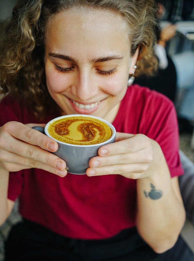 Woman Drinking Latte Coffee