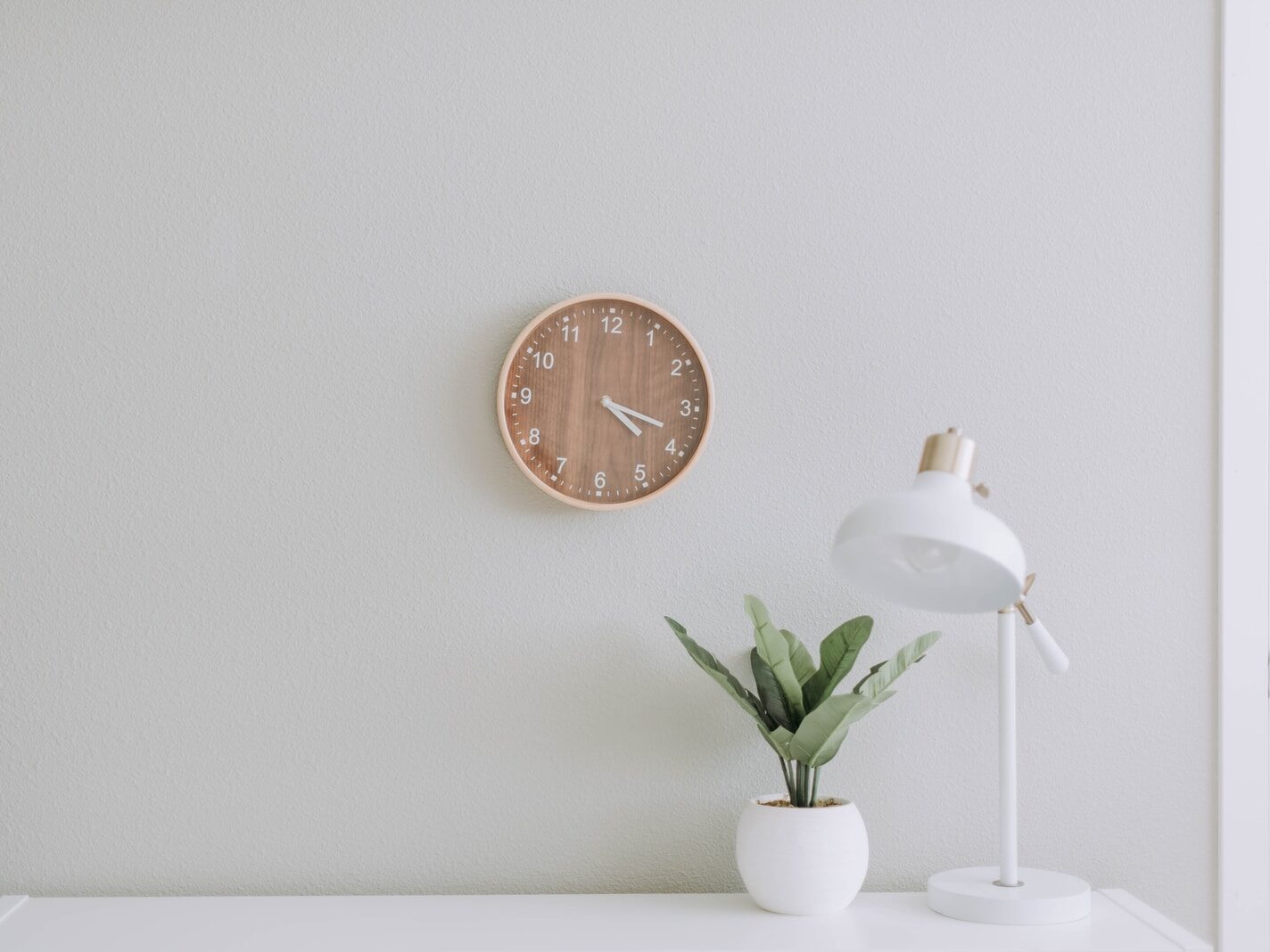 white desk lamp beside green plant