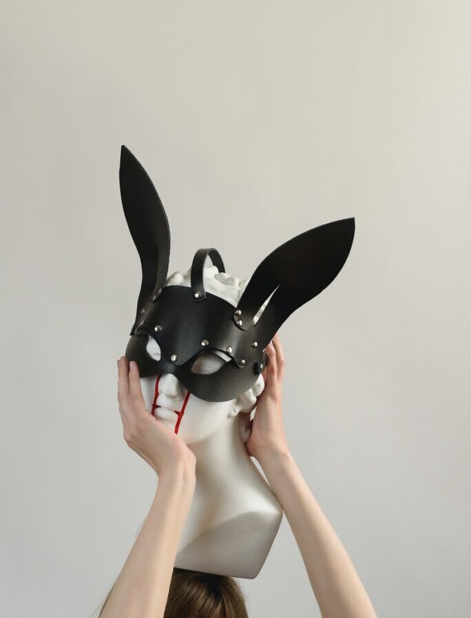 black and white animal head figurine