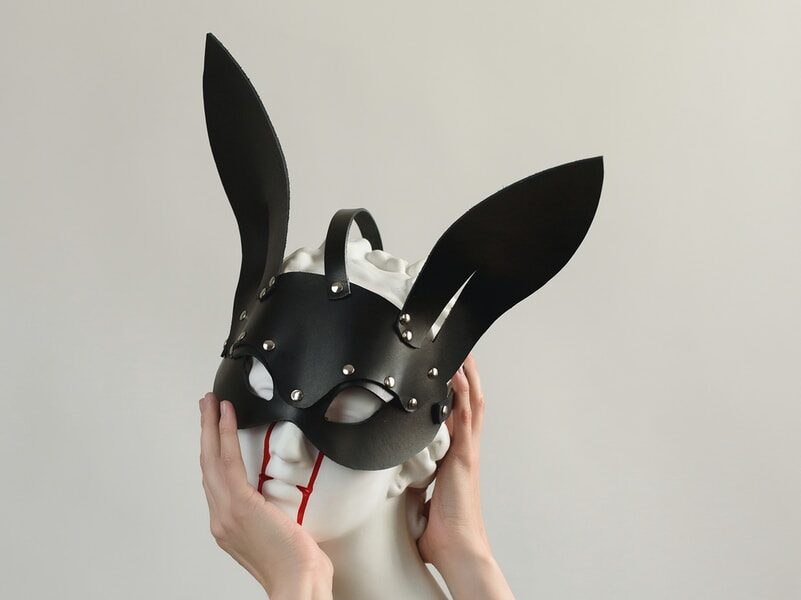 black and white animal head figurine