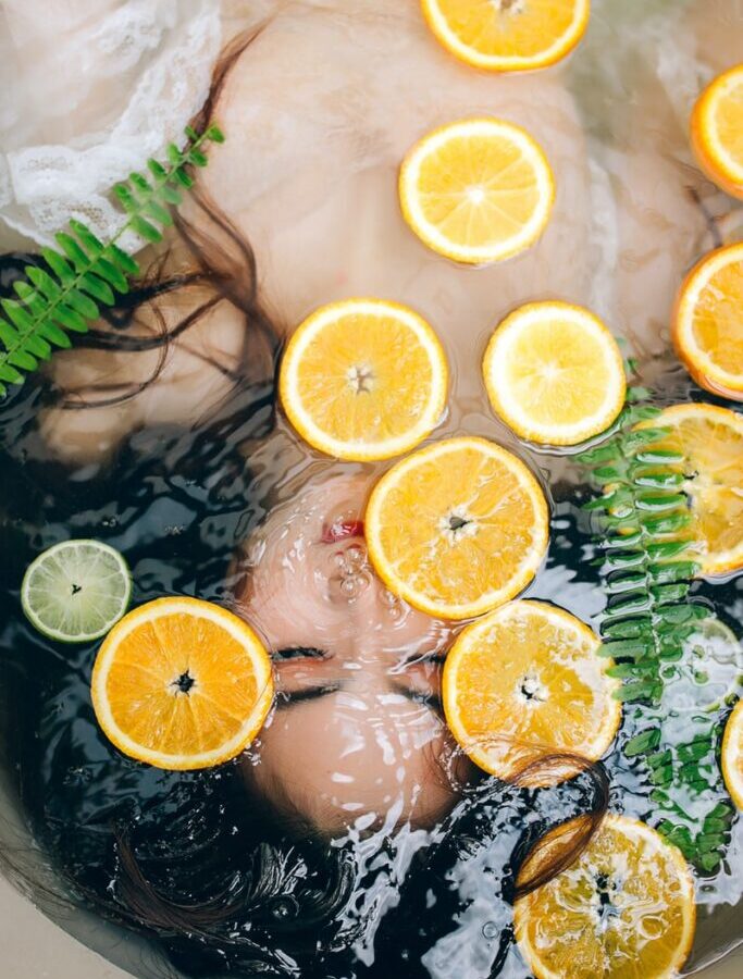 sliced lemon on bathtub