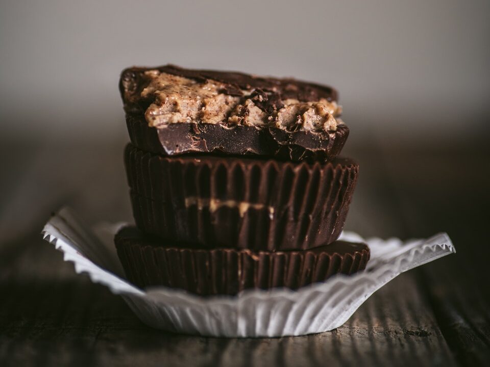 Chocolate Peanut Butter Cups in White Paper Cup