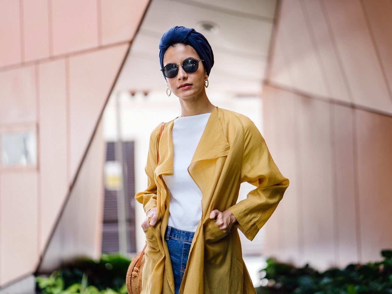 Stylish Woman Posing in Yellow Coat