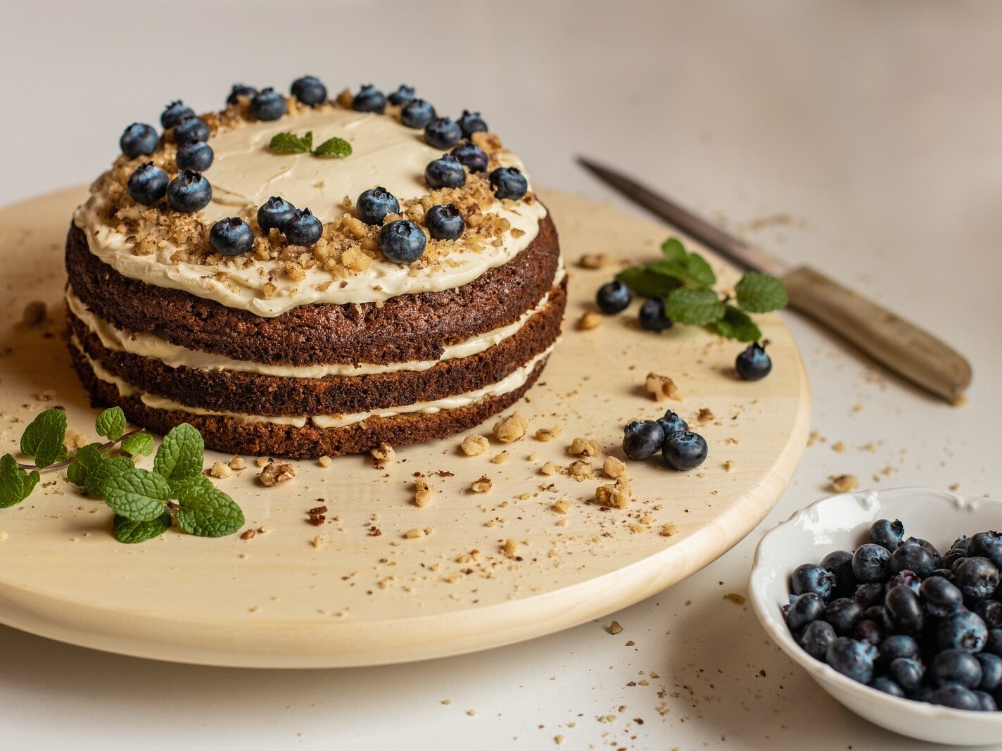 brown and white cake on white ceramic plate