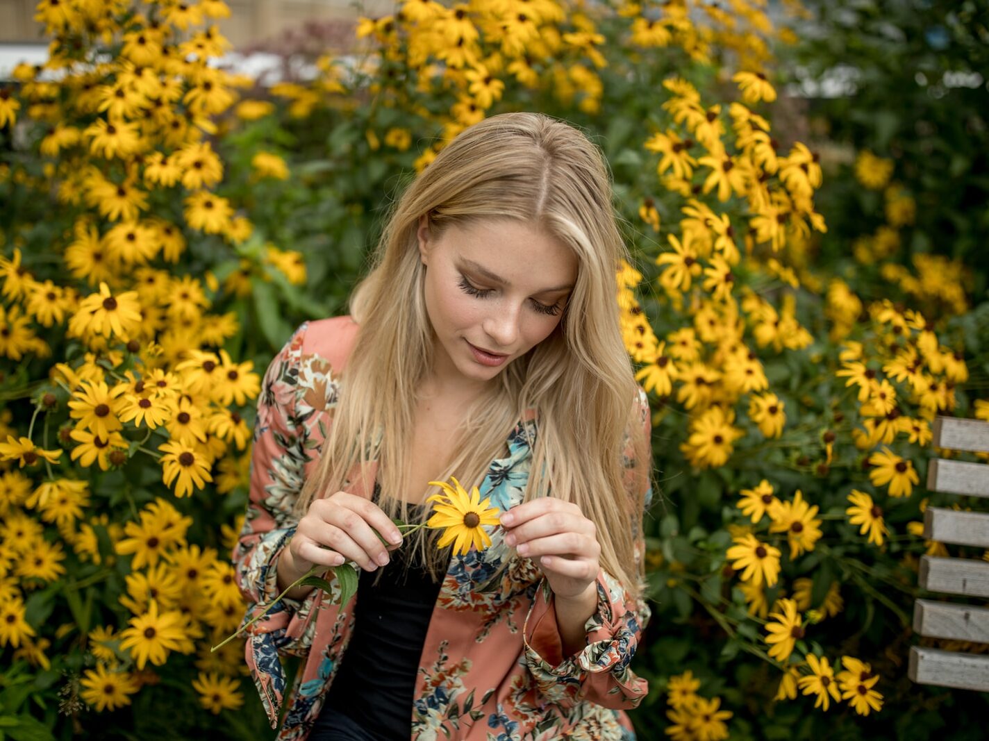 woman holding sunflower