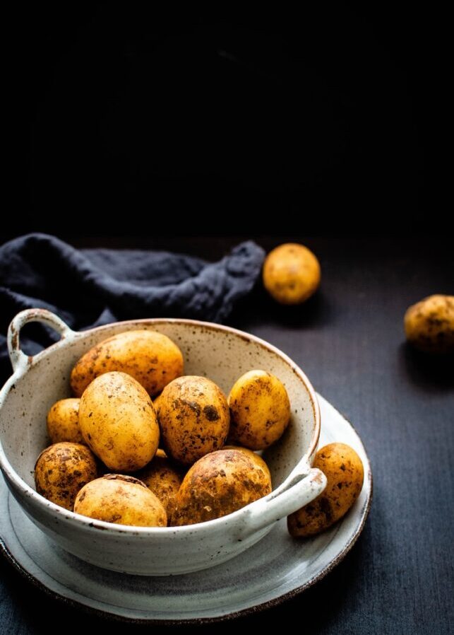 potatoes in brown on table