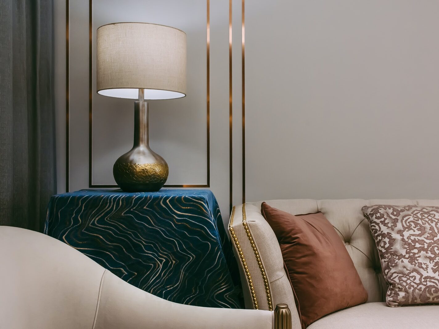 green and white table lamp