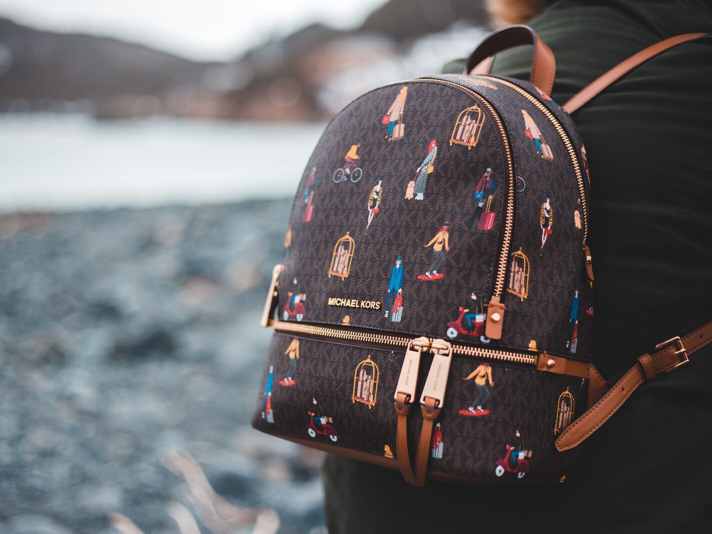 Brown and Gold Michael Kors Leather Backpack