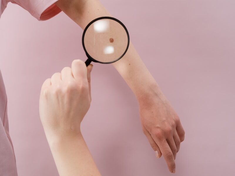 Person Holding Magnifying Glass With White Background