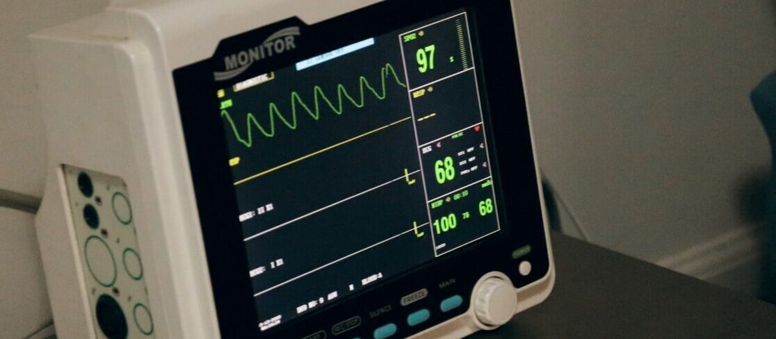 black and white digital heart beat monitor at 97 display