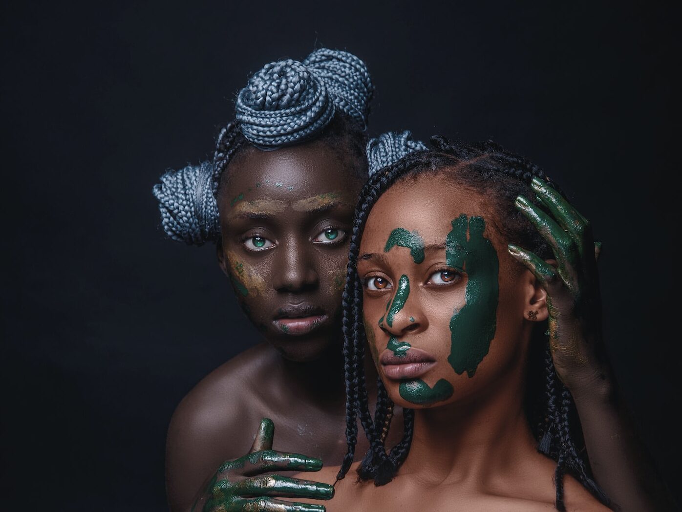 woman with green face paint