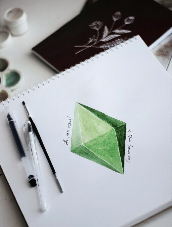 green sticky note on white paper