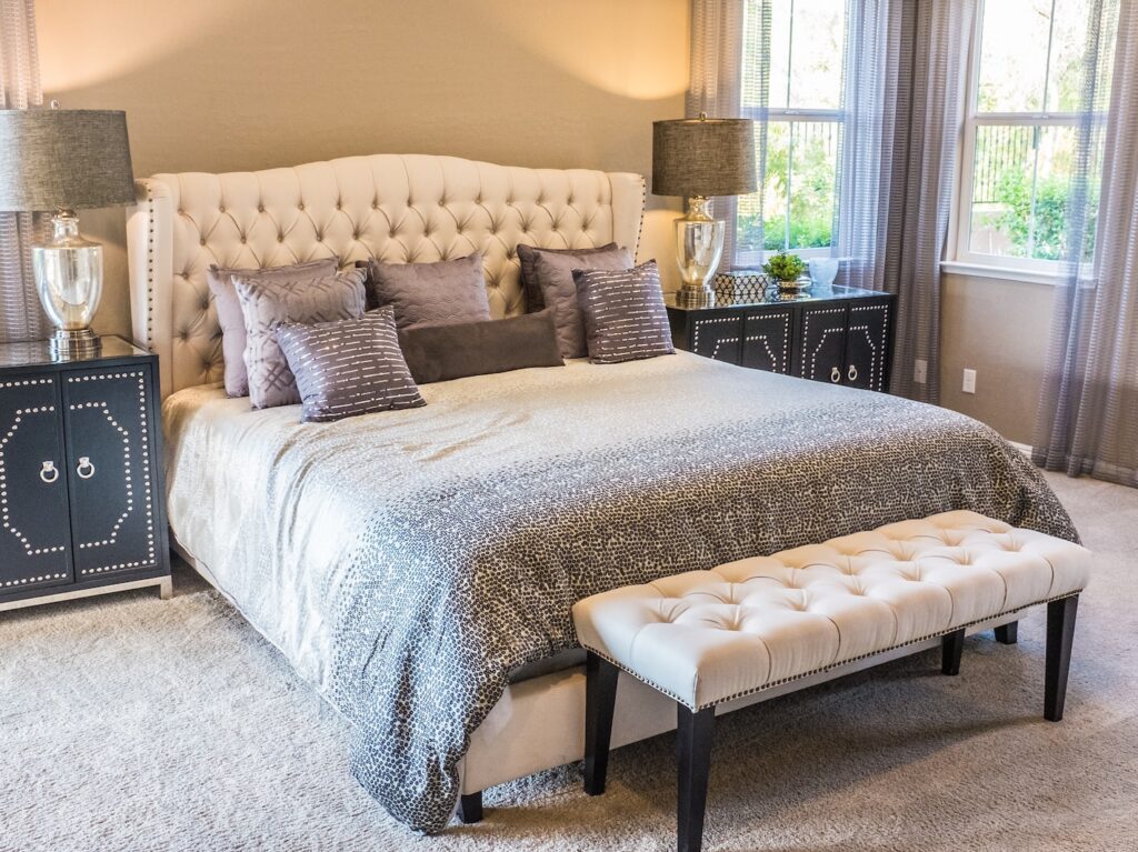 throw pillow on bed frame