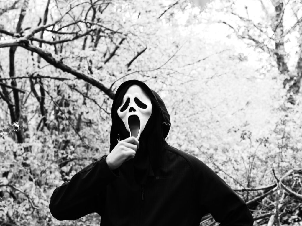 person in black and white mask and black hoodie