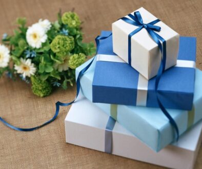 Stacked Blue Colored Gift Boxes