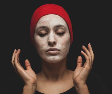 woman with red hijab on her head