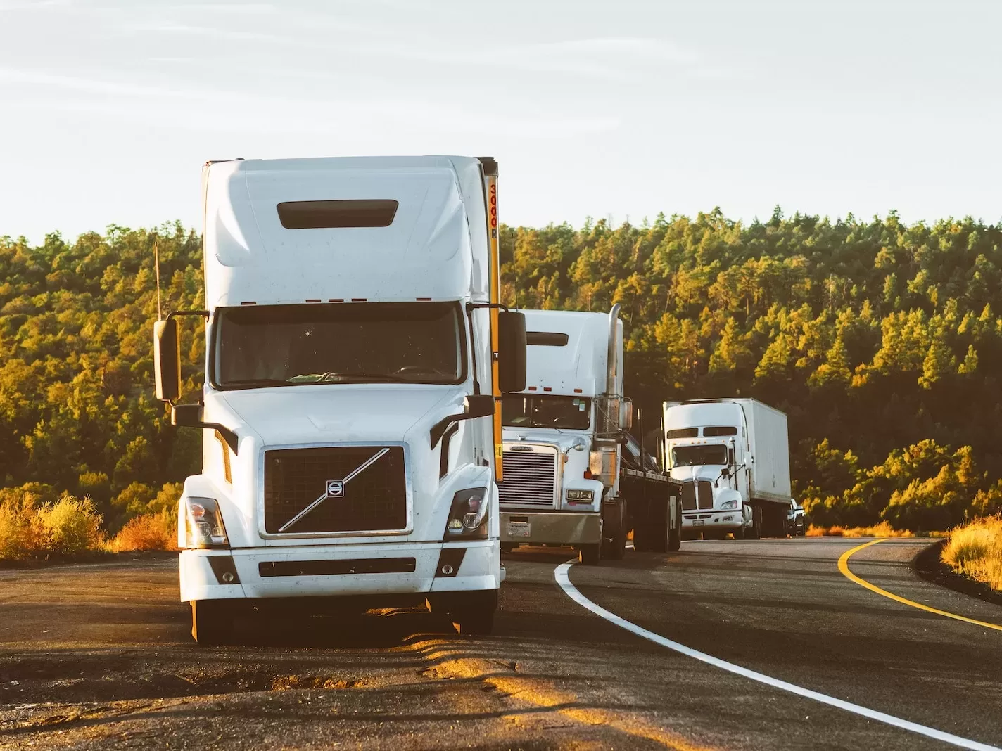 White Volvo Semi-truck on Side of Road