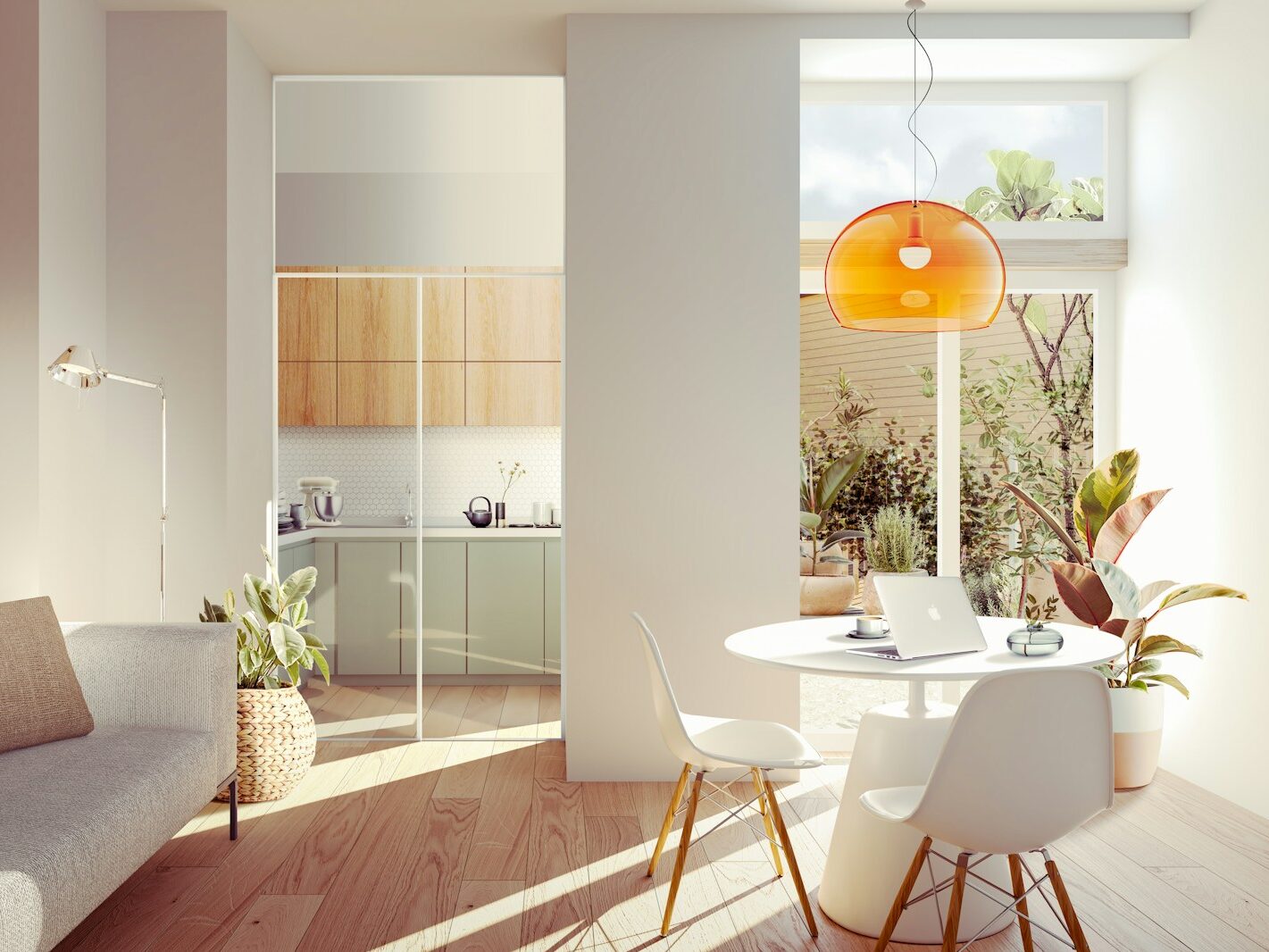 a living room with a couch a table and chairs