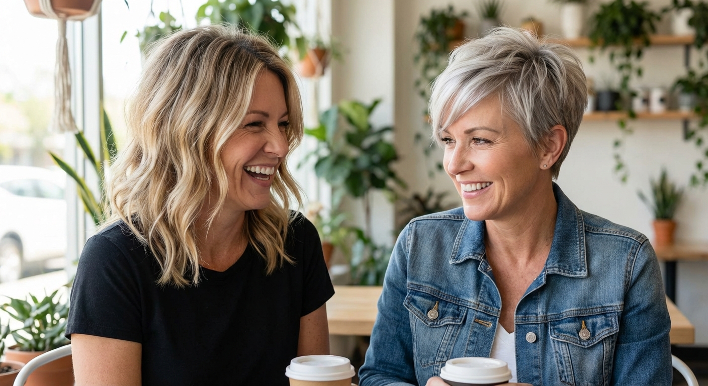 Hairdresser expertly trims senior client's hair in well-lit salon setting, focusing on precision.