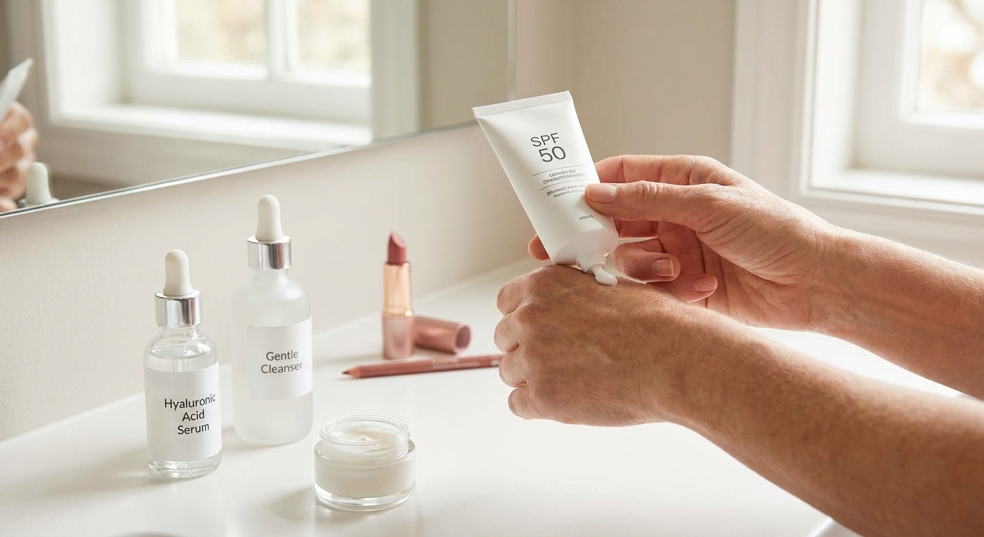 A close-up photo capturing the serene gaze of a young woman with striking blue eyes.