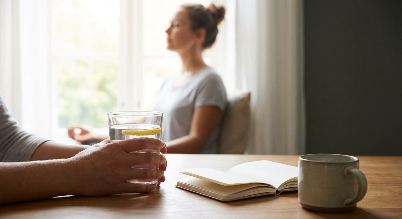 A young woman in an upward facing dog pose on a sunny deck, surrounded by plants.
