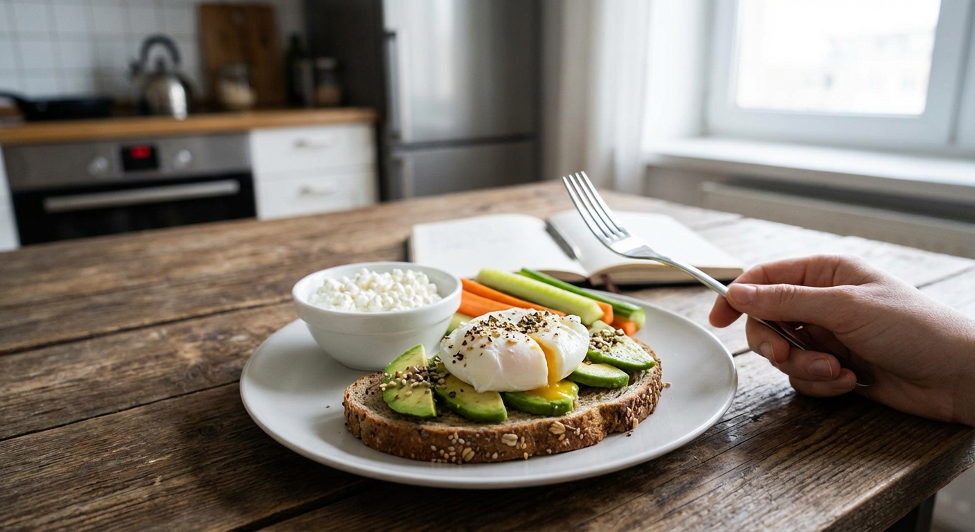Flat lay of sliced brown bread and flour on a table, perfect for breakfast or baking themes.