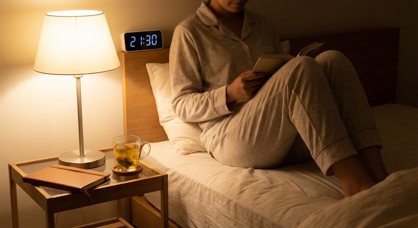 An Asian woman in bed at night, experiencing insomnia and loneliness, deep in thought.