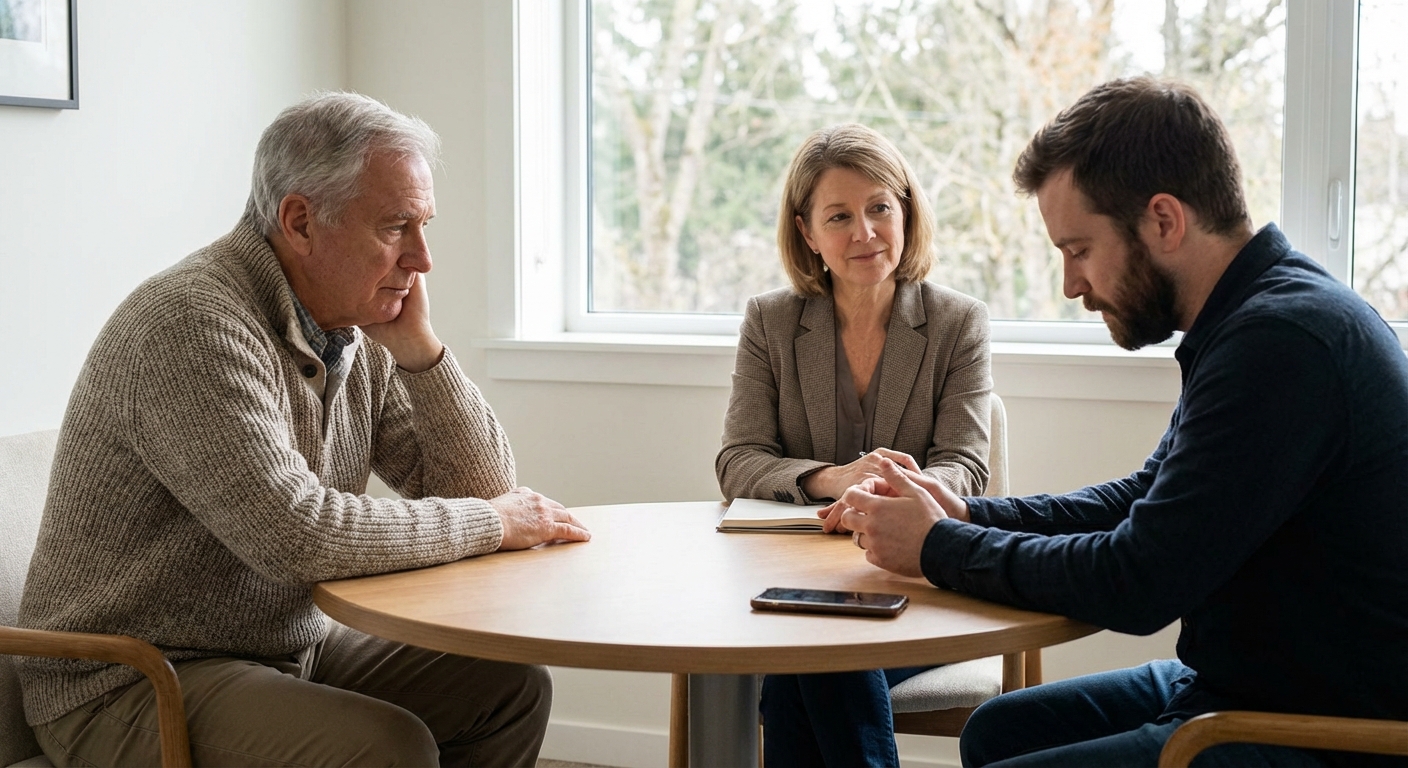 A touching moment between a mother and son in soft lighting, conveying warmth and love.