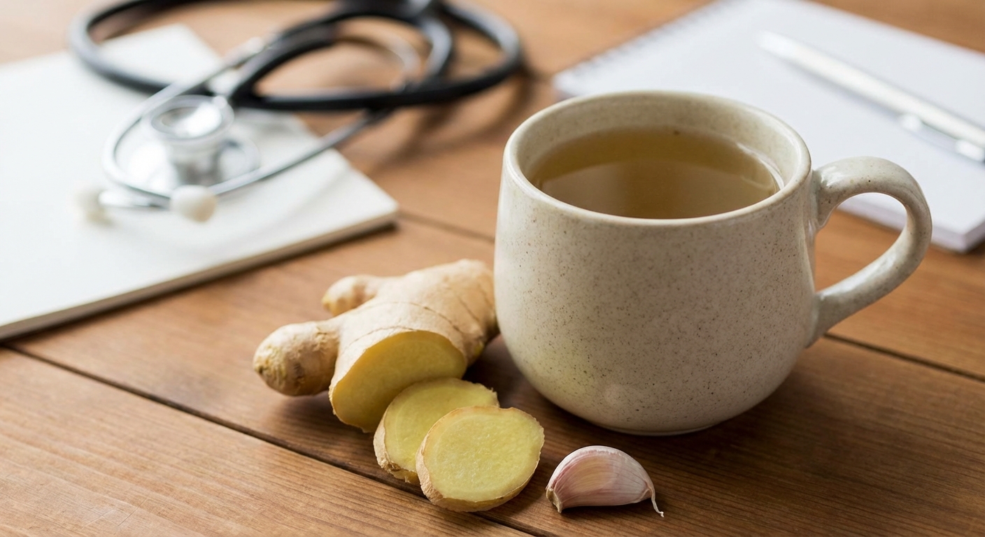 A refreshing ginger lemon tea with fresh lemon and ginger slices, perfect for immune support.