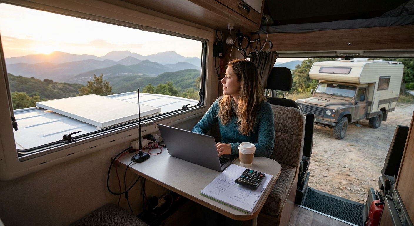 Comfortable bed inside a vintage camper van, perfect for road trips.