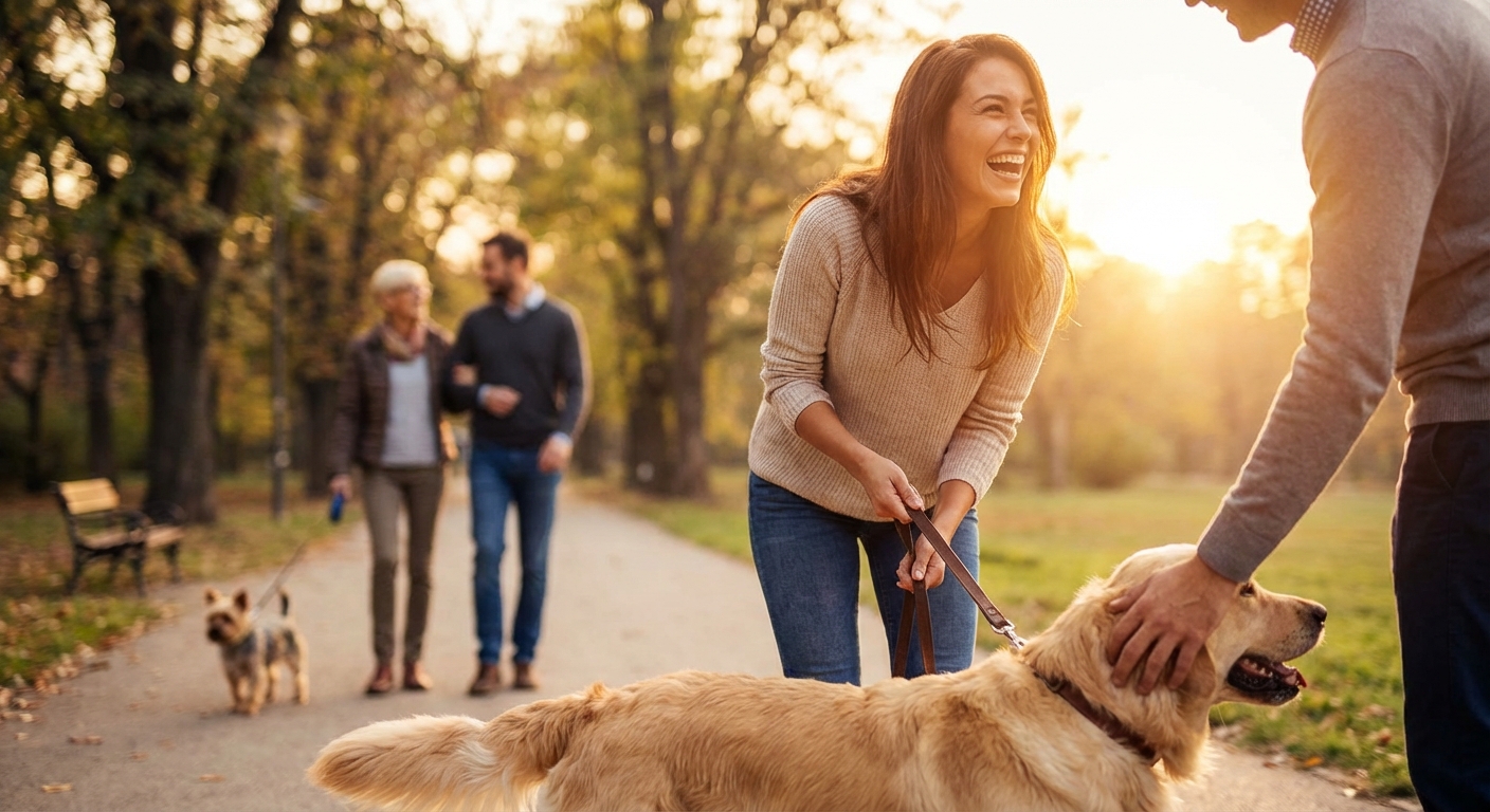 Woman running with her dog on a leash in a sunny park, enjoying a fitness activity.