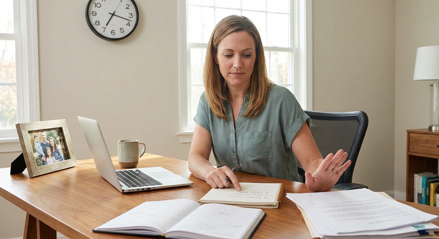 Crumpled papers scattered around with a note reading 'Take a Break'.