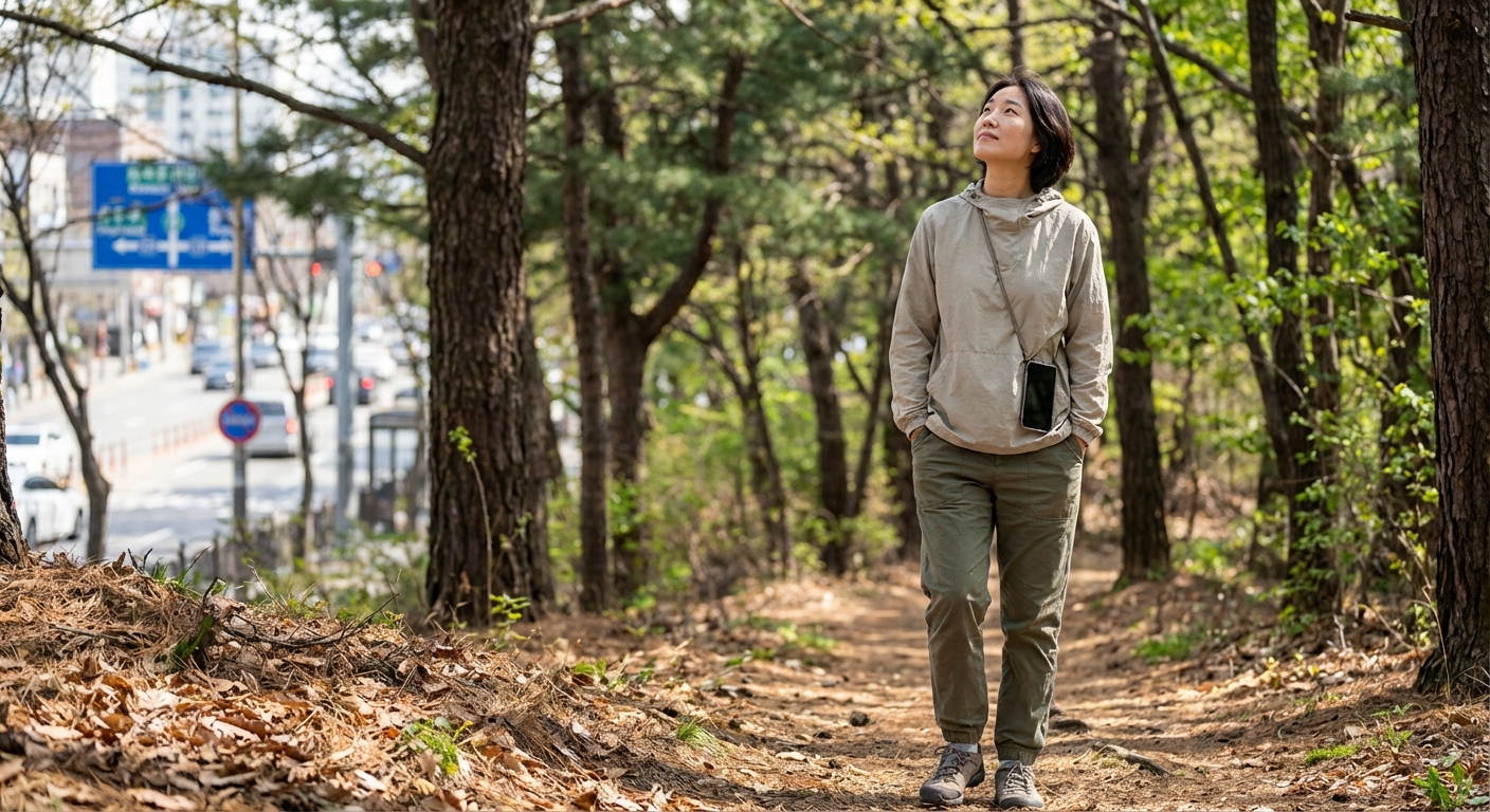 A woman sits on a wooden dock, reflecting by a calm lake under a cloudy sky.