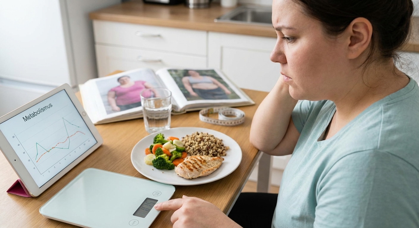 A hand holding a fork wrapped with a blue measuring tape suggesting diet or weight management.