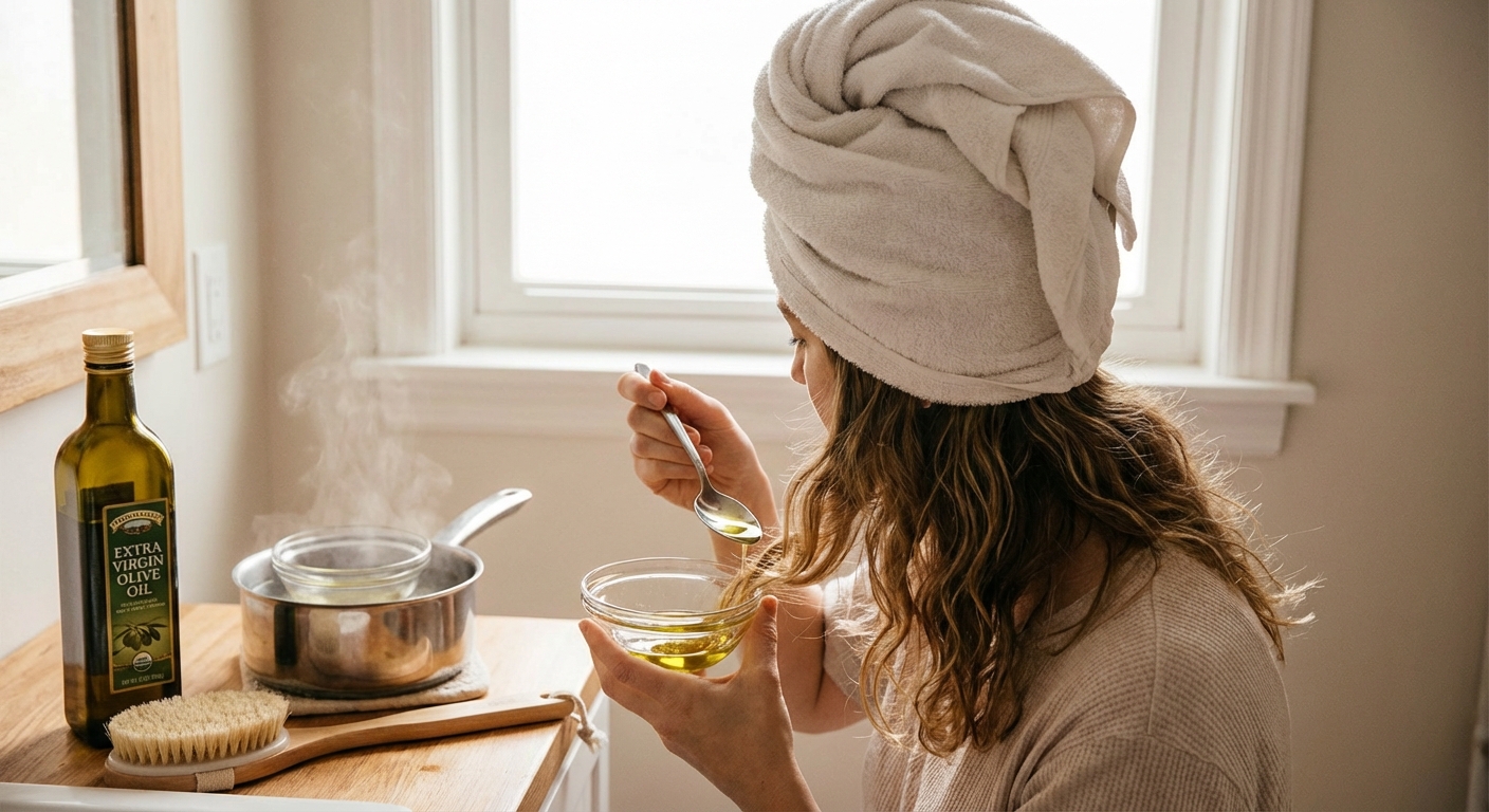 Red-haired woman applying essential oil to wrist, promoting relaxation and self-care.