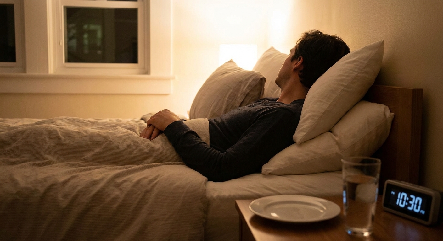 From above of crop anonymous African American female lying on couch and touching belly while having stomach ache