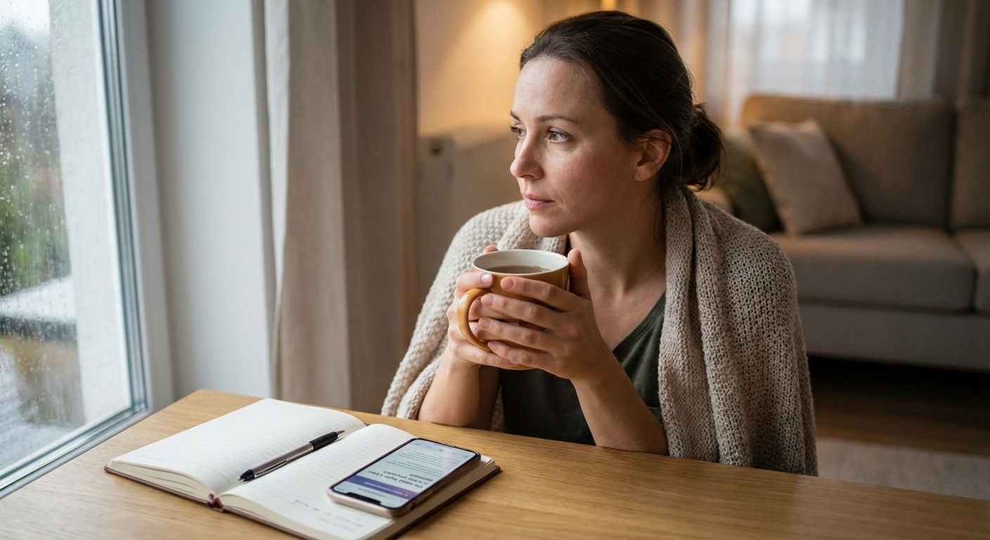 A couple experiencing relationship tension sitting silently on a sofa.