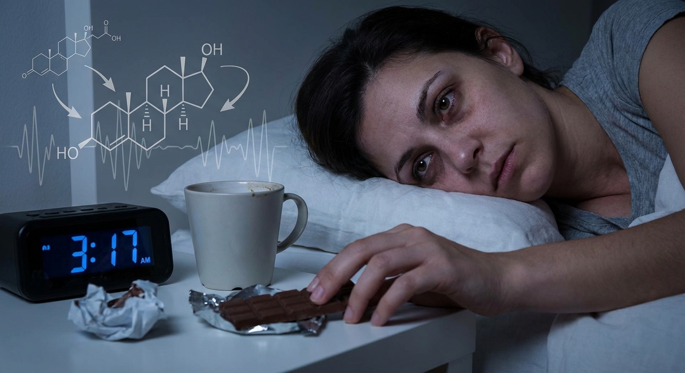 Glass of strawberry yogurt parfait with granola on a wooden table, garnished with pink flowers.
