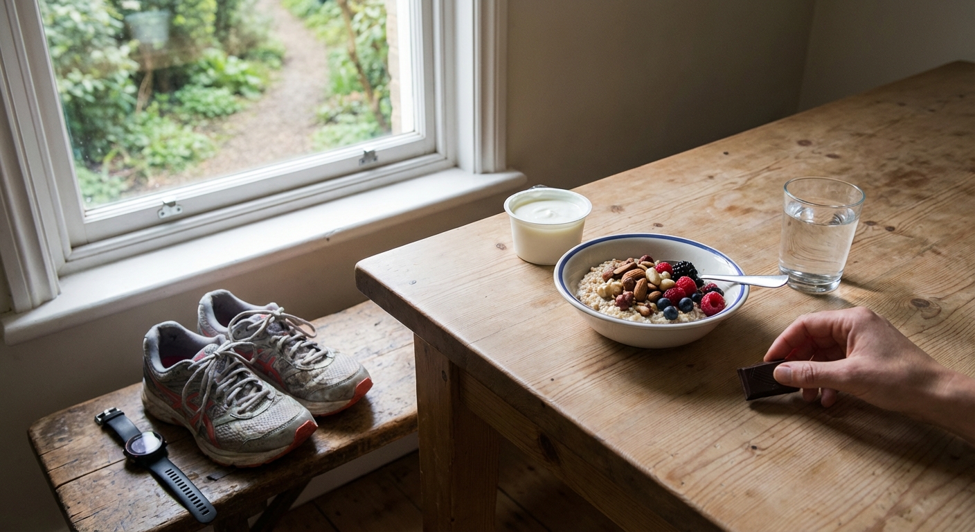 Delicious fruit and yogurt bowl with berries, banana, and nuts for a nutritious breakfast.