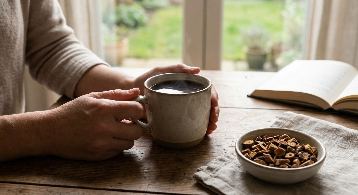 A moody French press coffee setup with steam and vintage vibes.