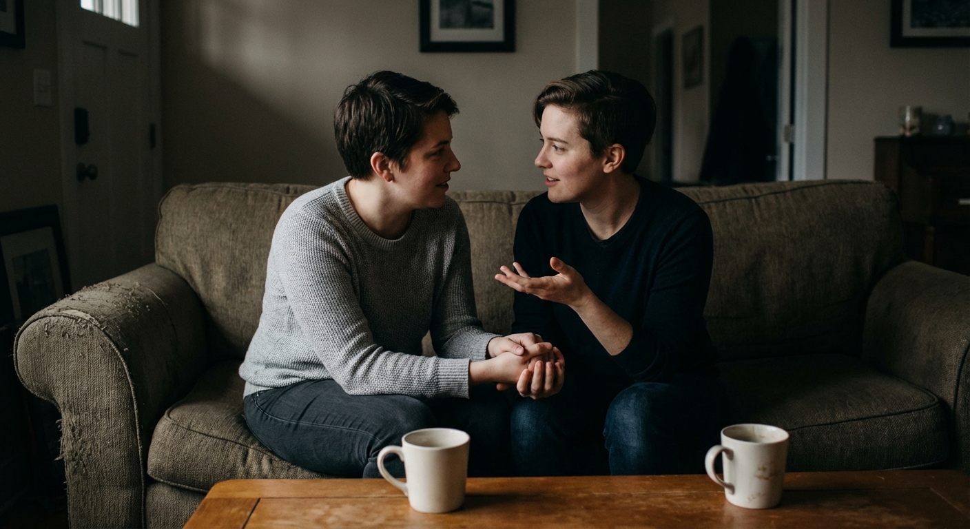 Two young women in love share a joyful moment indoors, symbolizing affection and diversity.