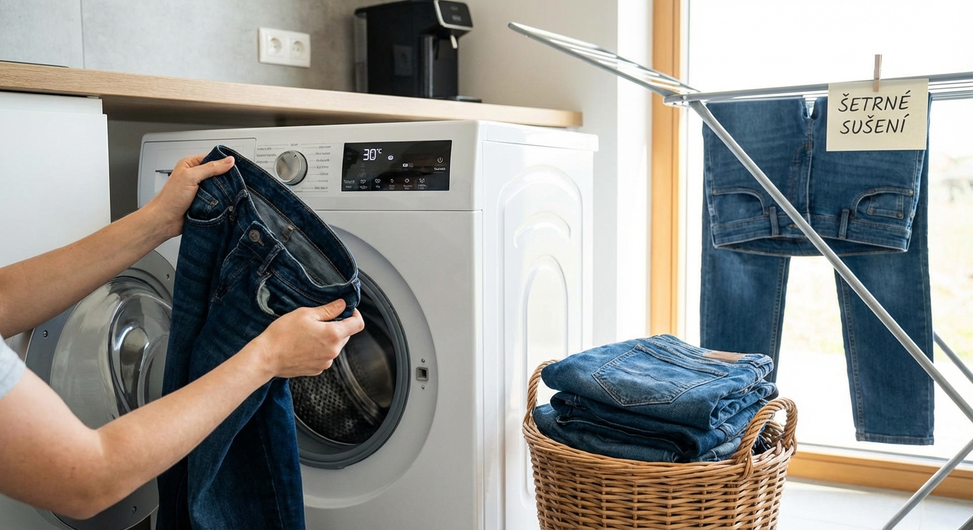 Two people wearing trendy outfits in a modern laundry facility, showcasing casual fashion.