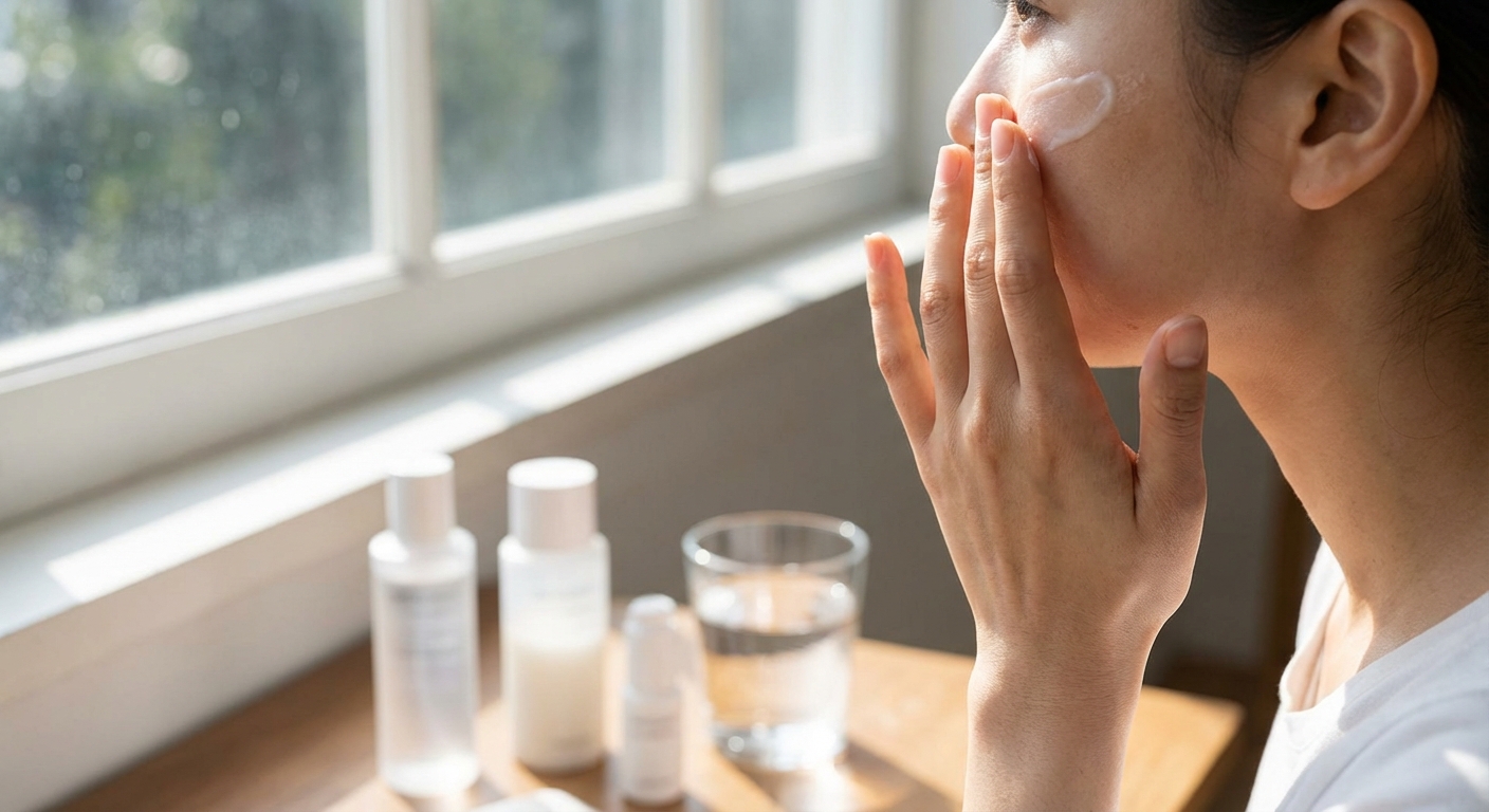 Simple composition of a sun protection cream tube casting botanical shadows, highlighting beauty and skincare.